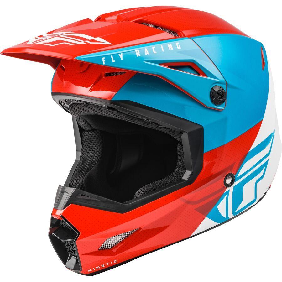 Шлем кроссовый детский FLY RACING KINETIC STRAIGHT EDGE красный/белый/синий (2021)